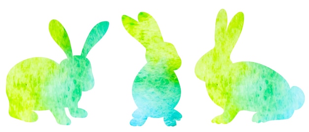 Silhouette set rabbits hares isolated