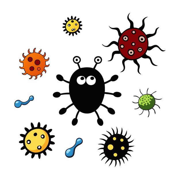 Vector silhouette set of vector illustrations of simple shapes of various virus icons and pictograms