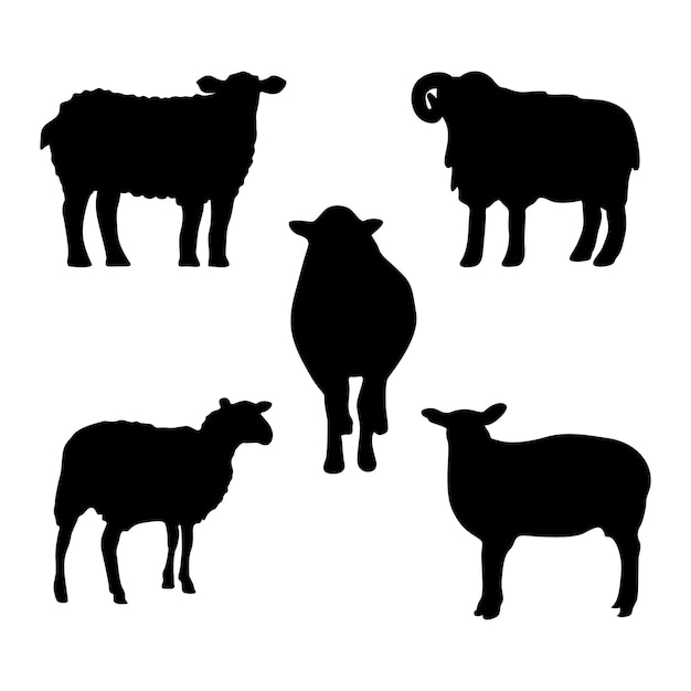 Silhouette of sheep animal set Sheep animal isolate white background vector illustration