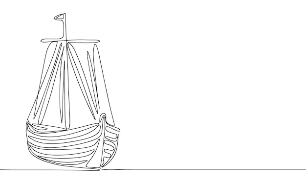 Silhouette of ship One line continuous concept banner with boat Outline line art vector