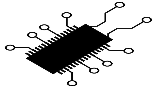 Silhouette of simple isometric schematic chip or component for microcircuits isolated on white background Technical clipart Vector