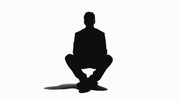 Vector silhouette of sitting man on white cartoon vector