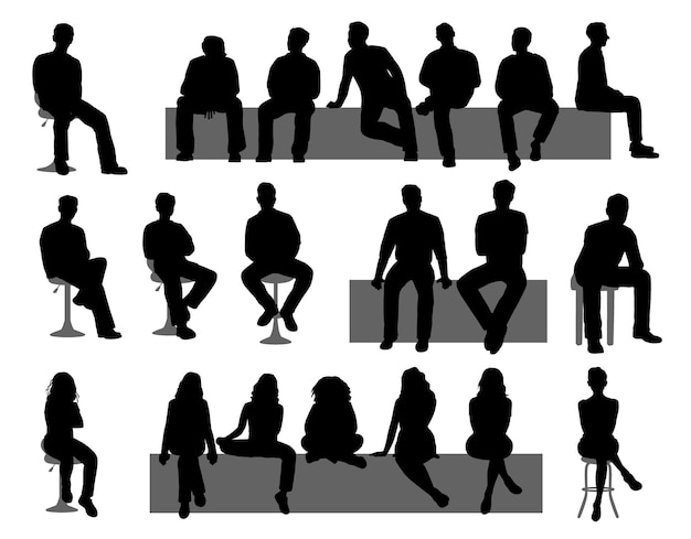 Vector silhouette of sitting people man and woman sitting on chair vector silhouette