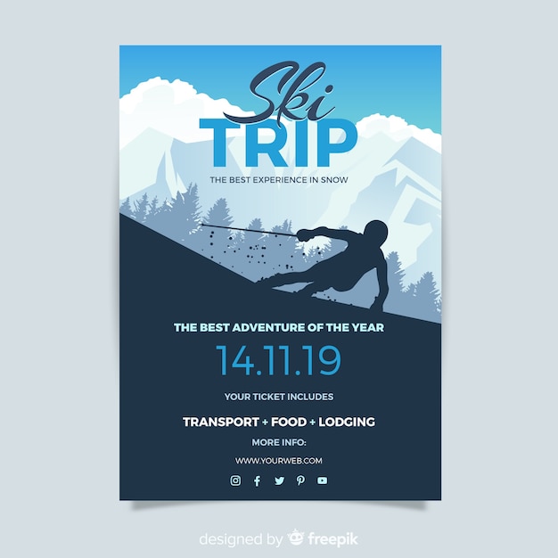 Silhouette ski trip poster