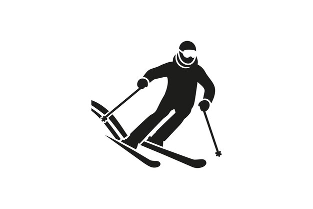 Vector silhouette of skier in action