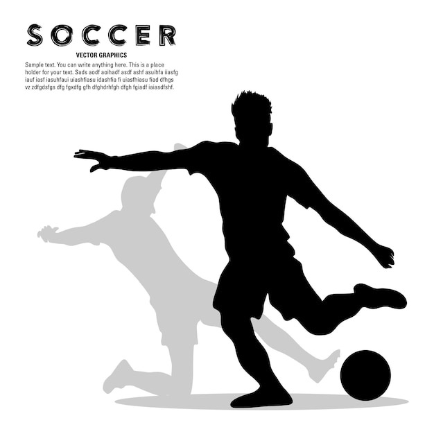 Silhouette of soccer player kicking opponent's ball isolated on white background