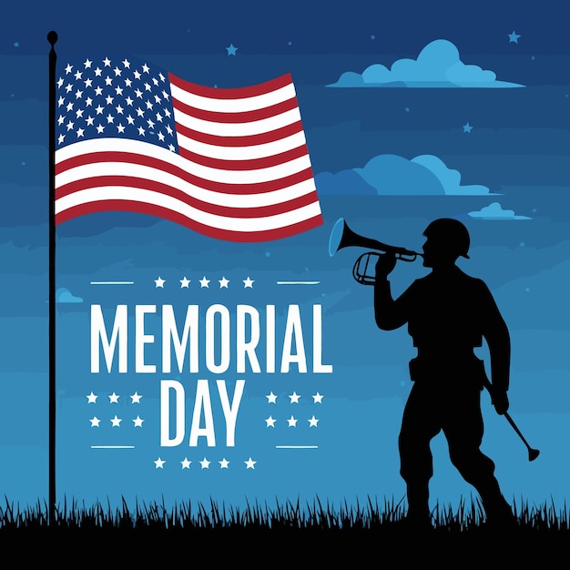 a silhouette of a soldier with a flag and the words Memorial Day on it Memorial Day Vector