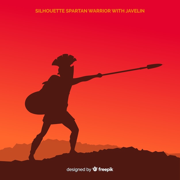 Silhouette of a spartan warrior training