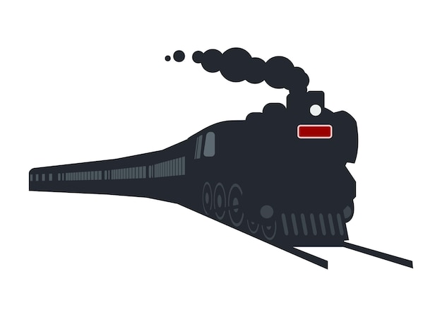 Vector silhouette of steam locomotive hauling passenger train simple illustration in perspective view