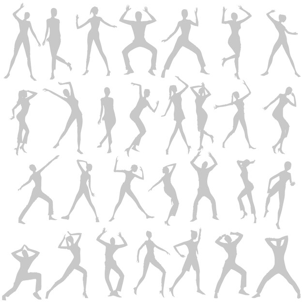 silhouette stick figure with lots of poses black color only