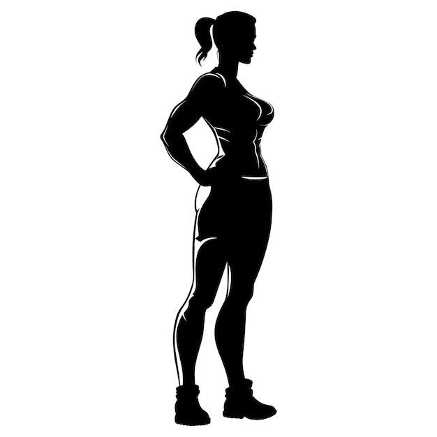 Silhouette of a strong woman muscular female athlete fitness power bodybuilding workout