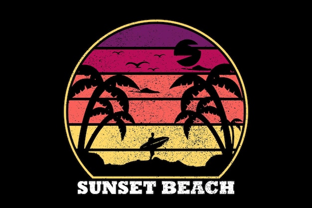 Silhouette under sunset beach retro vintage