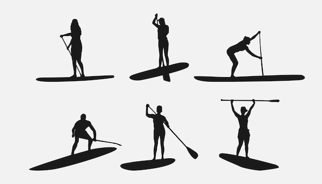 silhouette of SUP board Stand up paddle boarding isolated on white background