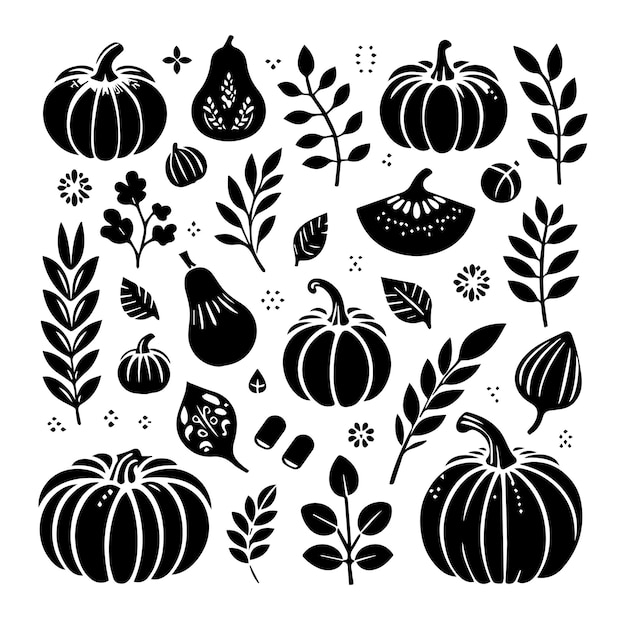 Vector silhouette of sweet pumpkin element set