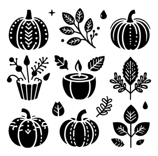 Vector silhouette of sweet pumpkin element set