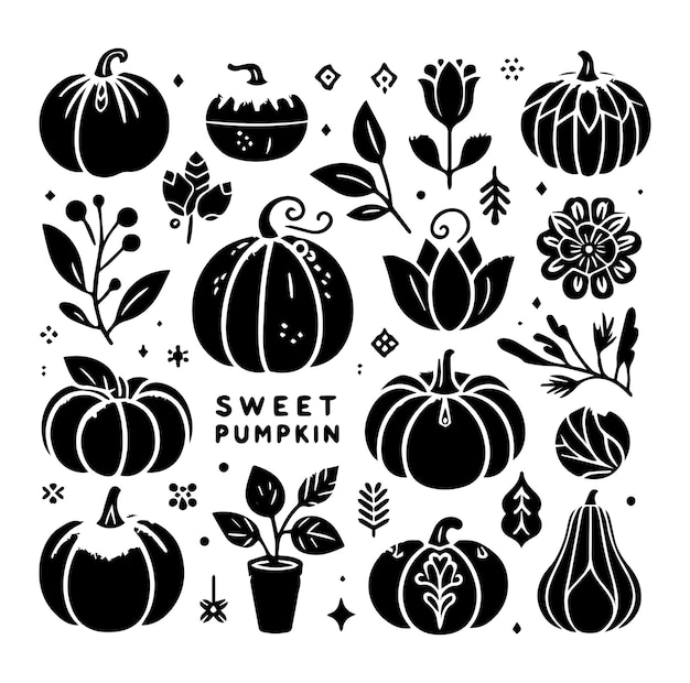 Vector silhouette of sweet pumpkin element set