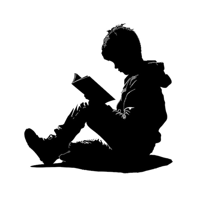 Silhouette teenager reading book black color only