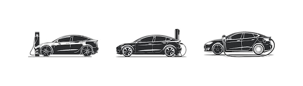 Silhouette of a Tesla car charging icon set Vector illustration design