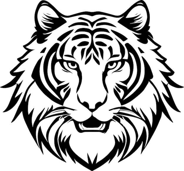 Silhouette of a tiger head black vector isolated on white background symbol pattern tattoo logo