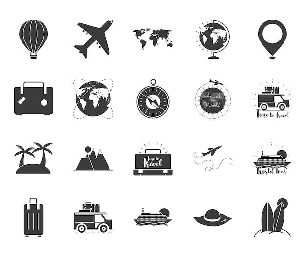 Silhouette of time travel icons