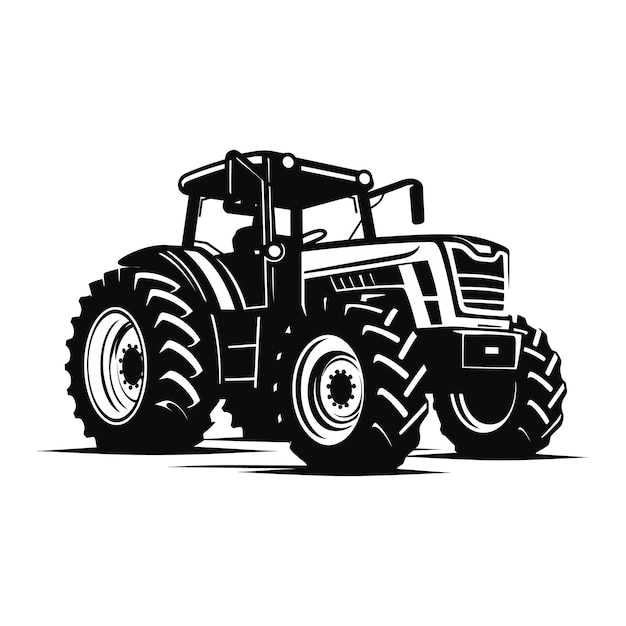 silhouette of a tractor illustration and vector with black old tractor on white background