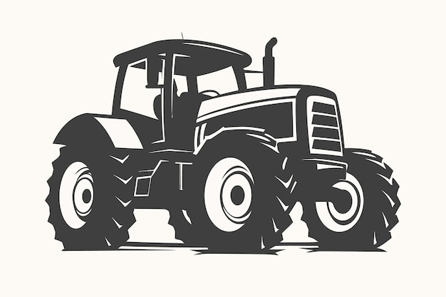 silhouette of a tractor illustration vector with black old tractor on white background