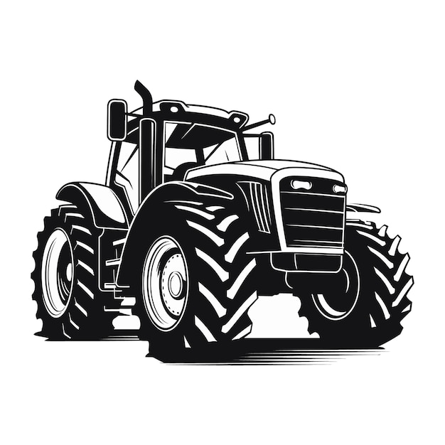 silhouette of a tractor illustration vector with black old tractor on white background