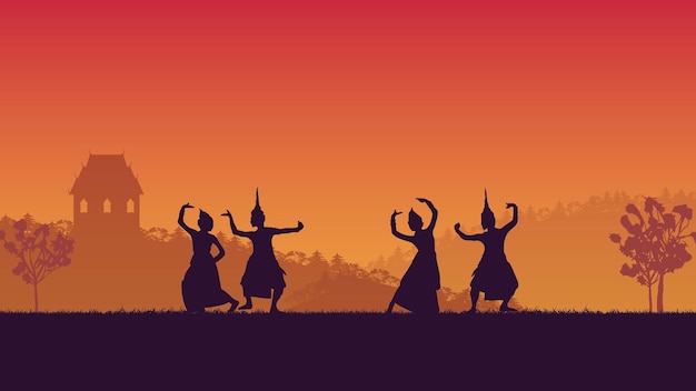 Silhouette of traditional Thai Dance on gradient background