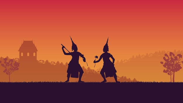 Silhouette of traditional Thai Dance on gradient background