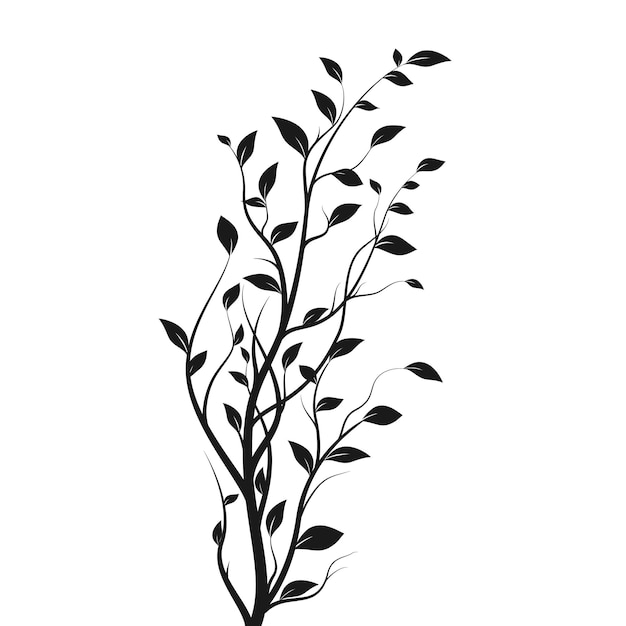 Silhouette tree branch. Bush silhouette isolated on white background with a lot of leaves. Vector illustration