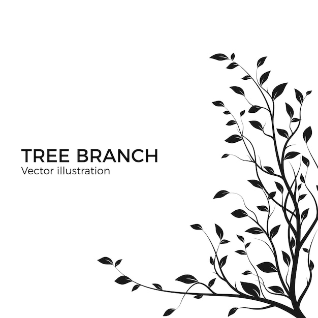 Silhouette tree branch with a lot of leaves. Bush silhouette isolated on white background. Decoration design element. Vector illustration