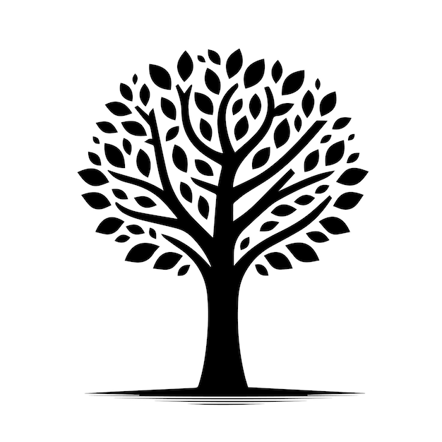 Vector silhouette of tree icon isolated in white