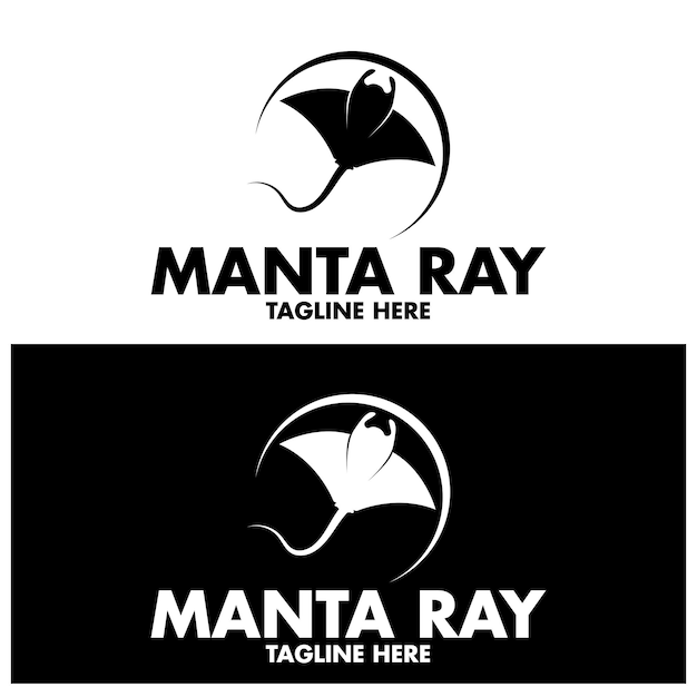 Silhouette of Tropical Black Manta Ray Fish Sea Life logo design