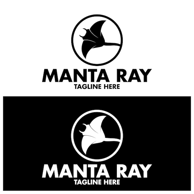 Silhouette of Tropical Black Manta Ray Fish Sea Life logo design