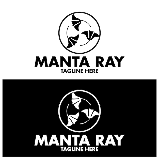 Silhouette of Tropical Black Manta Ray Fish Sea Life logo design