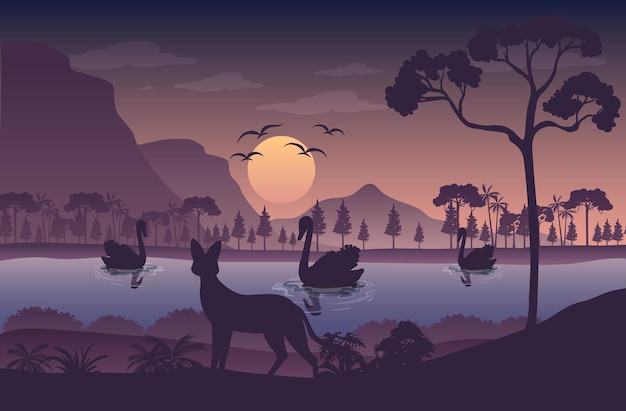 Silhouette twilight forest landscape background