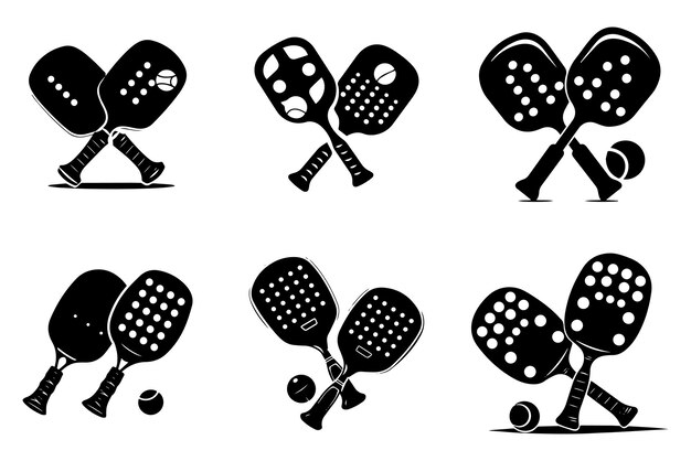 Silhouette of Two Pickleball Paddles with Ball