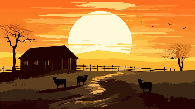 Vector silhouette of two sheep standing in foreground