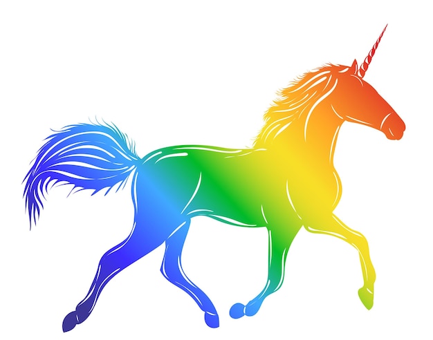 Silhouette unicorn rainbow on white background isolated vector