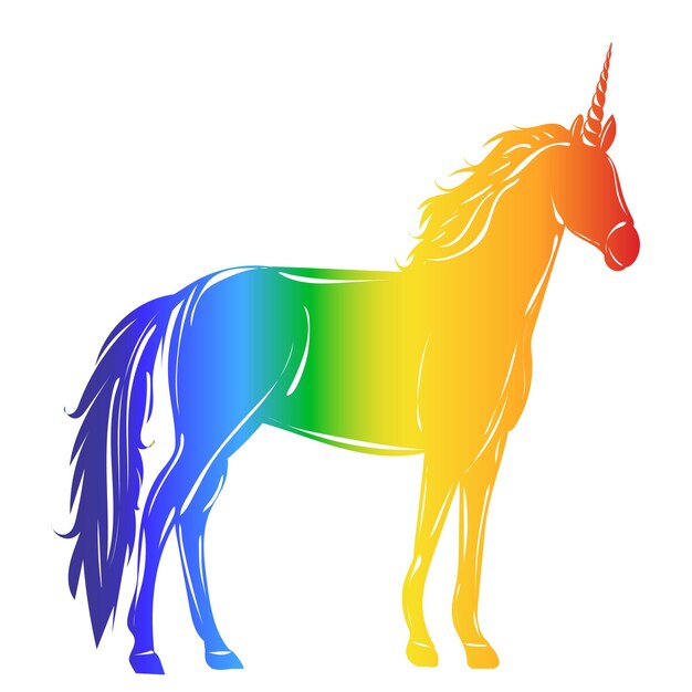 Silhouette unicorn rainbow on white background isolated