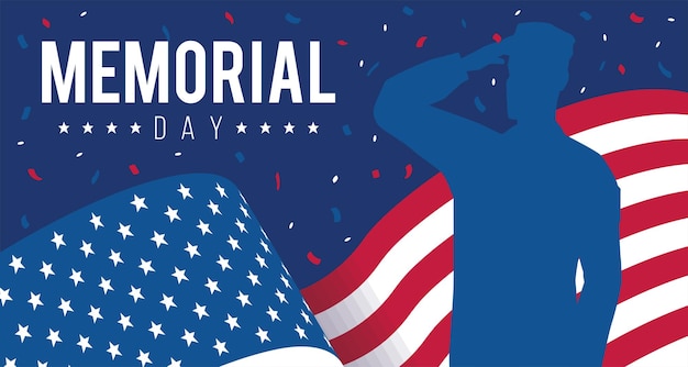 Silhouette of a US army man Memorial day Vector illustration