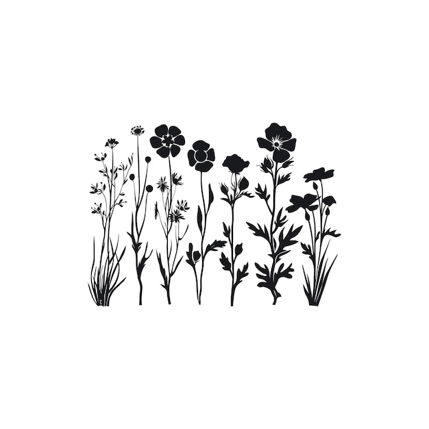 Silhouette of Various Flowers and Plants Vector illustration design