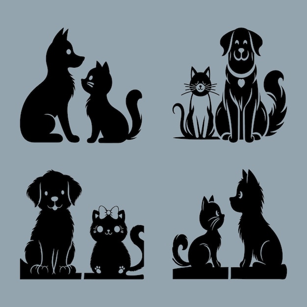 Silhouette Vector design of a Dog and Cat