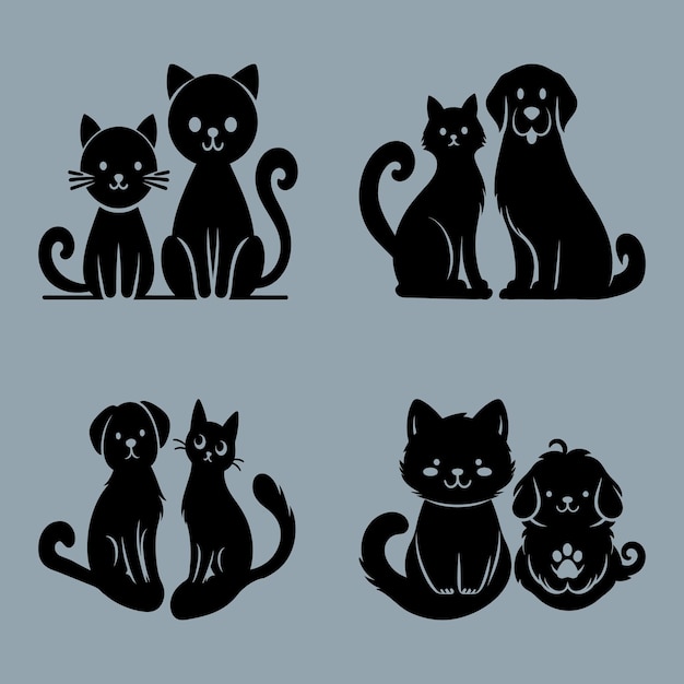 Silhouette Vector design of a Dog and Cat