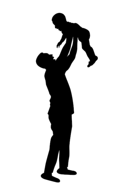 Silhouette Vector of happy Father have fun with his children