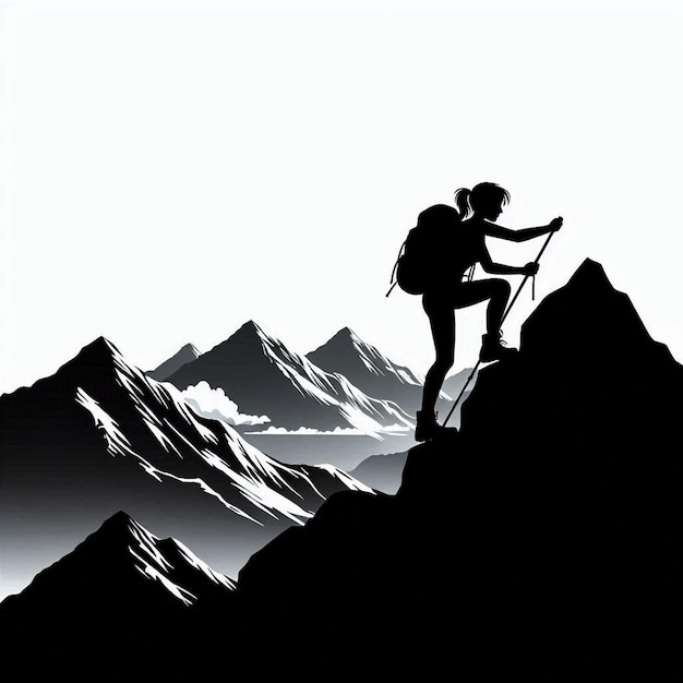 Vector silhouette vector icon of a person climbing a mountain