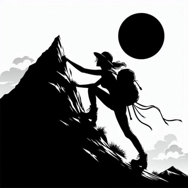 Vector silhouette vector icon of a person climbing a mountain