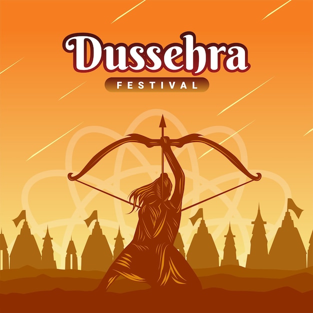 Silhouette vector illustration for Dussehra festival day greeting post