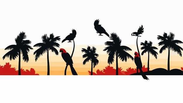 Vector silhouette vector parrot birds in amazon jungle isolated