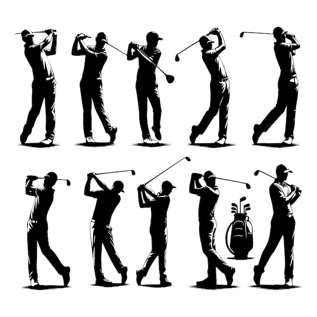 silhouette vector set of golf player